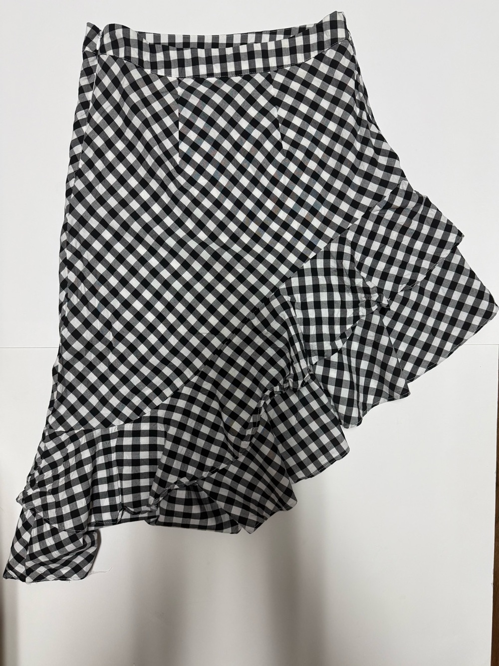 a new day Black & White Gingham Asymmetrical Ruffle Skirt